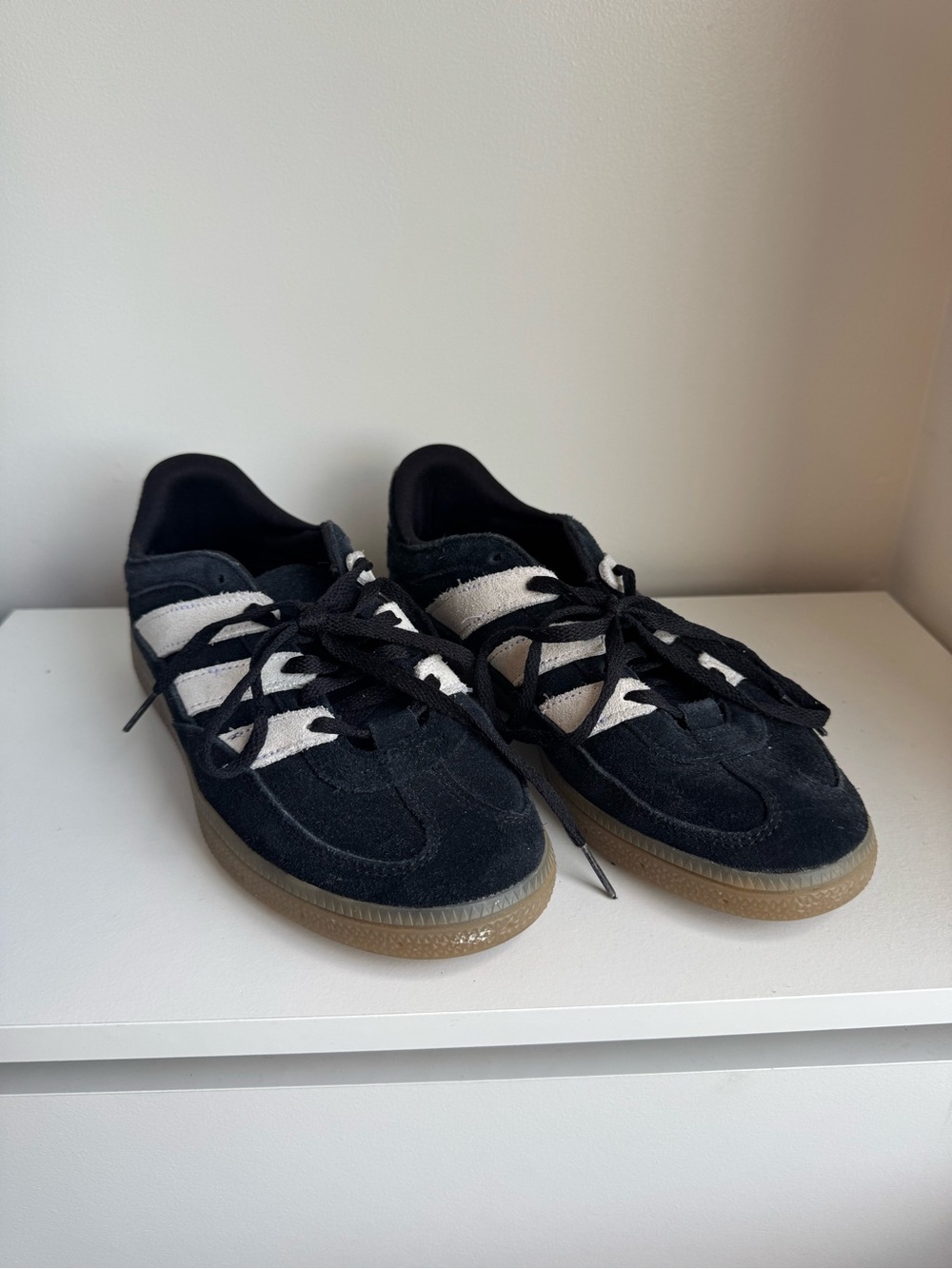 Adidas Suede Sneakers with White Stripes and Gum Sole size 8